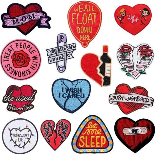 Prajna Hearts Embroidered Patches For Clothing Stickers Applique Broken Heart Patch Iron On Patches On Clothes Stripe Decoration