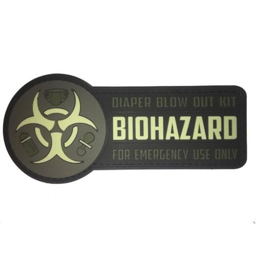 High-End Luminous Biohazard Diaper Bag PVC Silicone Patch Bottle Decoration Clothing Tactical Fabric Patch Stickers 10X4.5cm