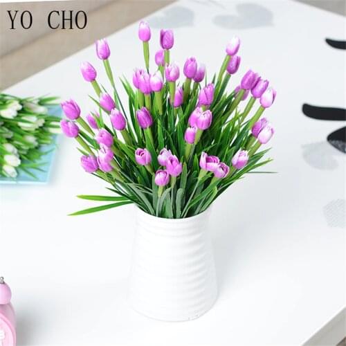 YO CHO Artificial Plastic Tulip Flower Bunch 7 Heads Real Touch Tulip Flore for Wedding Table Home Indoor DIY Decor Fake Flowers