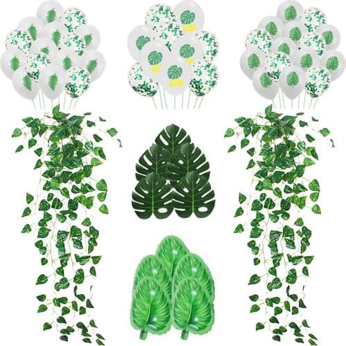 Jungle Safari Party Green Palm Leaf Foil Balloon Artificial Palm Leaves Plants Wedding Birthday Party Decorations Luau Hawaiian