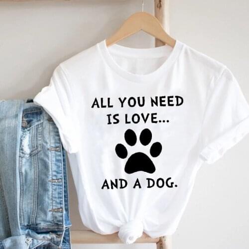 Women Clothing Dog Paw Letters Cartoon 90s Ladies Short Sleeve Summer Clothes Print Tshirt Female Tee Top Graphic T-shirt
