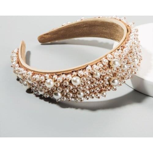 Women Baroque Style Wide Headband Luxurious Pearl Hair Hoop Ladies Wedding Hair Band Girls Prom Party Headwear Accessories