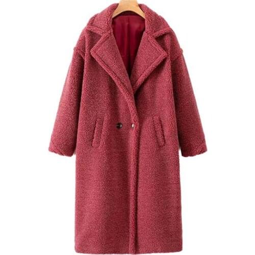 2019 pink jacket women faux fur thick warm long coat winter pockets double breasted long sleeve outerwear casual streetwear