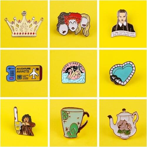 Women Daily Things Enamel Pins For Clothes Jeans Jackets Metal Badges On Clothes Crown Food Brooches Lapel Pin Bags Badge Gifts