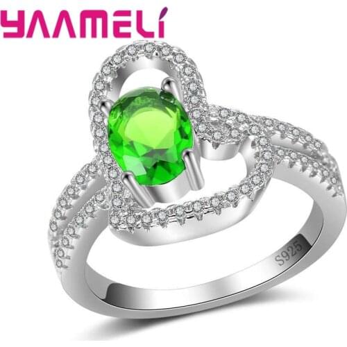 Top Quality 925 Sterling Silver Green CZ Cubic Zirconia Ring Bague Fashion Anniversary Heart Jewelry Ring For Women Anel