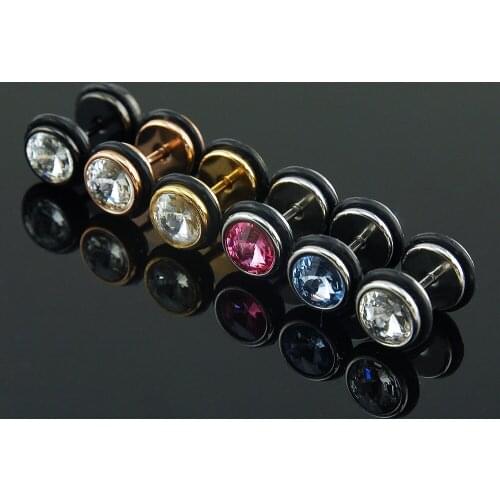 Gold crystal earrings ear stud double sided crystal earrings for men stainless steel black rhinestone earrings women jewelry