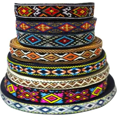 1.8CM 5Yard NEW Retro mixed diamond gem design Embroidery Cotton Woven Jacquard Ribbon Lace DIY accessories