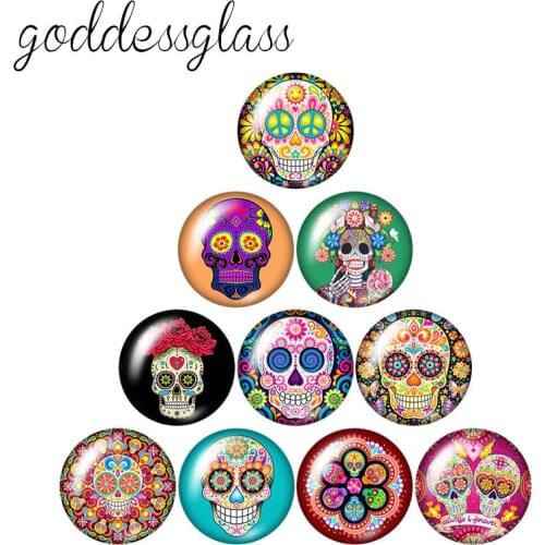 ZB1274 New FlowersSkull RosePunk fashion 10pcs 12mm/18mm/20mm/25mm Round photo glass cabochon demo flat back Making findings