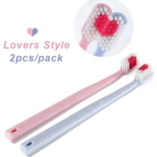2pcs Eco-Friendly Ultra-fine Toothbrush Heart for Lovers Soft Bristle Adults Toothbrush Daily Cleaning Brush for Oral Care Tools
