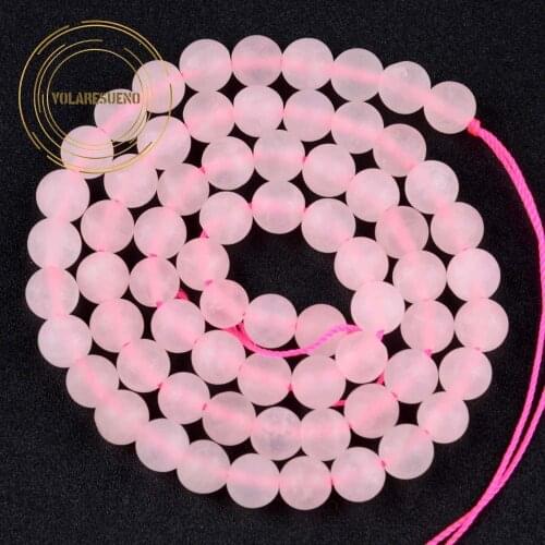 4/6/8/10/12mm Natural Dull Polished Pink Quartz Crystal Beads Round Loose Spacer Stone Beads For Jewelry Making Diy Bracelet 15
