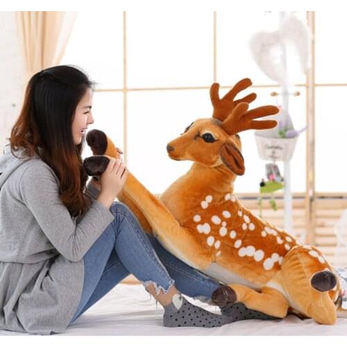 90/110cm Lifelike Lying Sika Deer Plush Toys Stuffed Soft Wild Animals Simulation Cute Deer Doll Children Kids Birthday Gifts