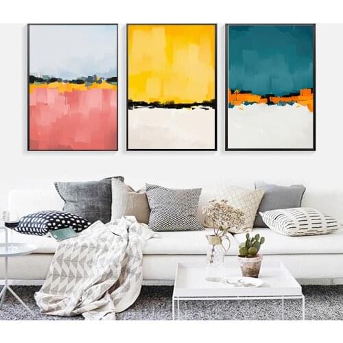 Abstract Pink Yellow Blue Color Wall Art Canvas Painting Nordic Minimalist Posters and Prints Oil Picture for Living Room Decor