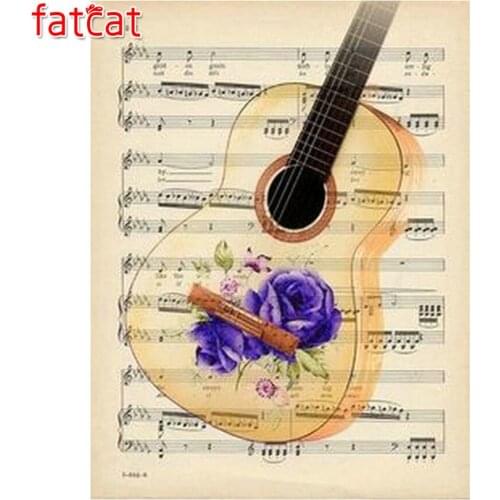 FATCAT Diamond Embroidery Guitar 5D Diy Diamond Painting Full Resin Picture pastes Children Birthday Gift Piano score AE265