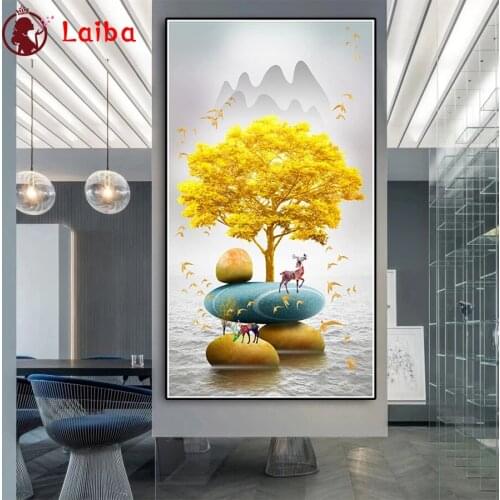 DIY Diamond Painting Modern minimalist light luxury art golden tree deer Diamond Mosaic Full Drill Cross Stitch Handmade Hobby