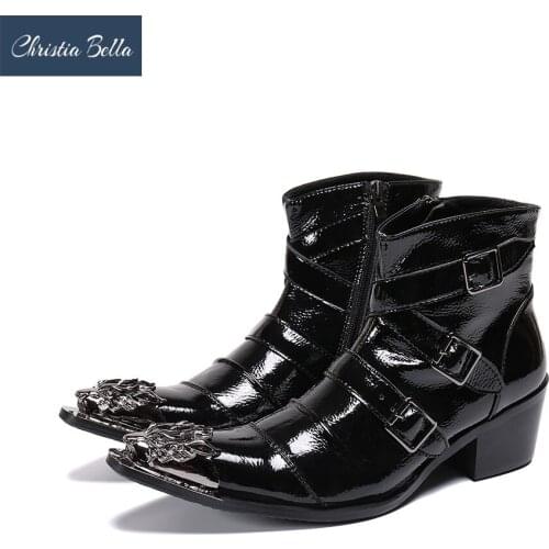 Christia Bella Luxury British Style Men Mid Calf Boots Genuine Leather Motorcycle Cowboy Boots Men Social Nightclub Dress Shoes