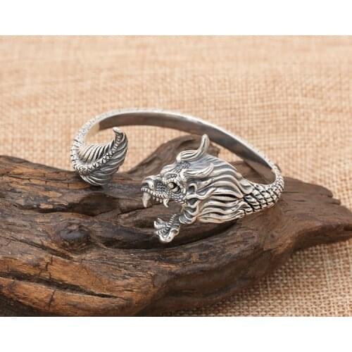 Solid 925 sterling Silver hailand WOMEN men Biker Punk dragon Bracelet Bangle cuff Jewelry A1493