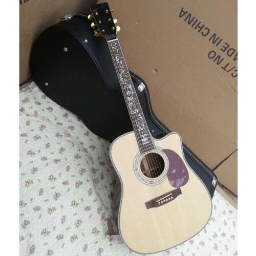 Cutaway deluxe acoustic guitar AAA spruce top abalone tree of life inlays cut off acoustic electric guitar