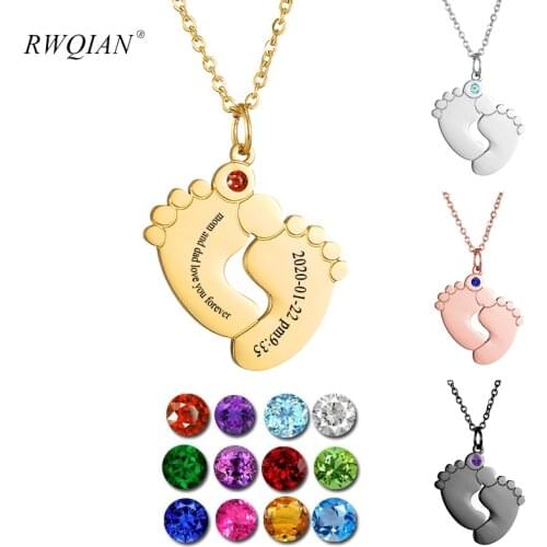 Birthday Crystal Custom Name Necklace Personalied Stainless Baby Foot Pendant Nameplate Necklaces Charm Choker for Family Gifts
