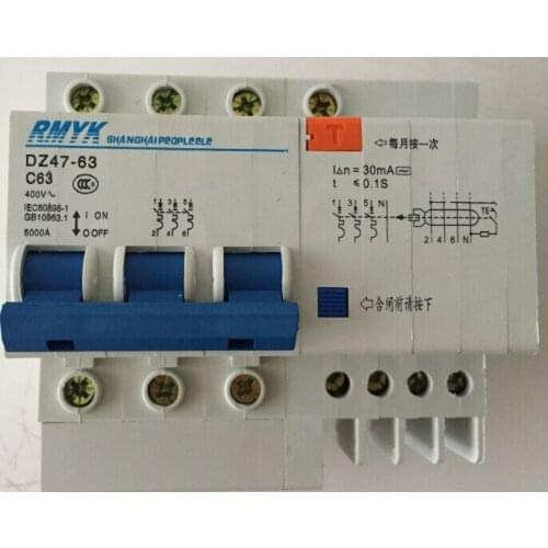 DZ47LE 3P+N 63A Residual current Circuit breaker with over current protection RCBO C type