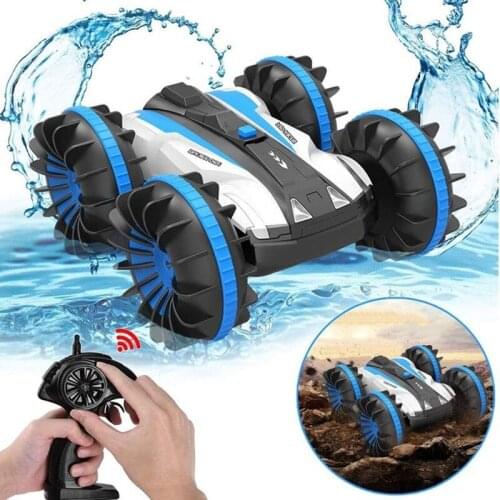Water And Land Amphibious Electric Toys 360 Rotate Rc Cars Remote Control Stunt Car 2 Sides Waterproof Driving On For Boy