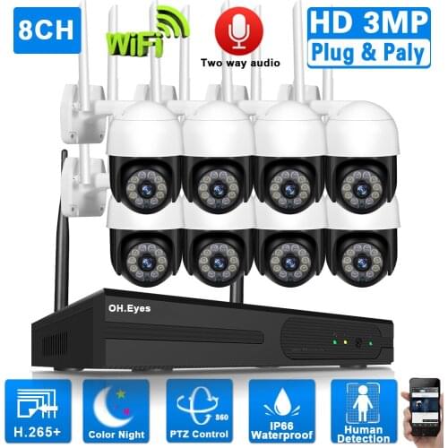 8CH 3MP Wireless CCTV Security Camera Kit 2MP Wifi NVR Set 8 Channel Two Way Audio PTZ IP Camera Video Surveillance System Wifi
