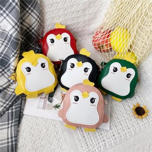 Lovely Penguin Girls Coin Purse PU Leather Cute Boys Kids Mini Shoulder Bag Fashion Children Small Crossbody Bags Money Wallet