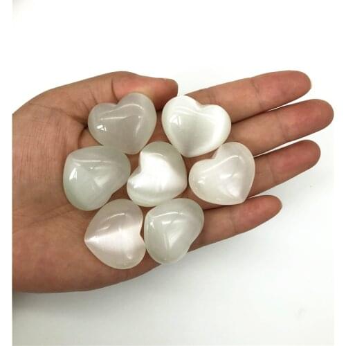 Beautiful 1pc White Cat Eye Stone Heart Shaped Crystal Stones Gem Healing Stones Gifts Decor Decorative Natural Quartz Crystals