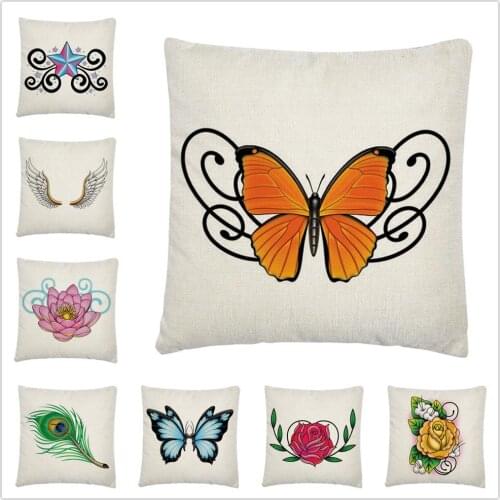 Beautiful floral butterfly wings pattern Linen Cushion Cover Pillow Case for Home Sofa Car Decor Pillowcase45X45cm