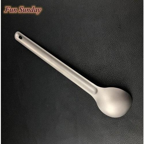 EDC Spoon Outdoor Long Straight Handle Lightweight Portable Corrosion Resistant Pure Titanium Tableware Travel Flatware