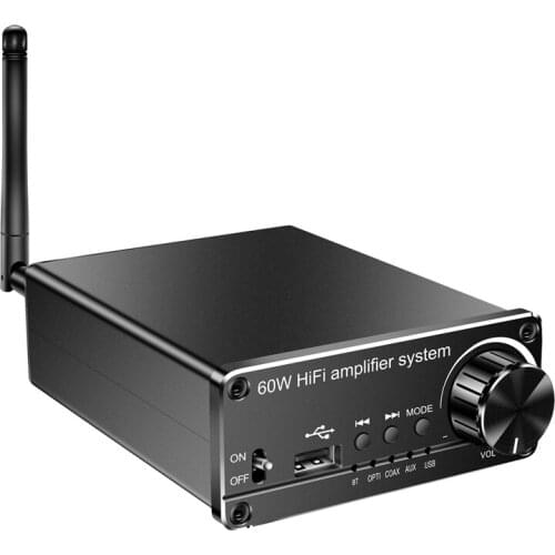 Mini HIFI Power Amplifier Volume Adjustment HIFI Small Power Amplifier 60W Bluetooth 5.0 Dual Channel Stereo(EU Plug)