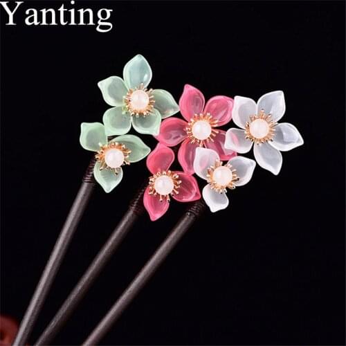 Yanting Handmade Sweet Hair Stick Romantic Flower Hair Jewelry Bridal Accessories Colorful Glass Glazed Clip Pin Jewelry 010