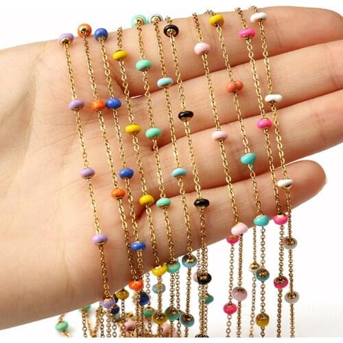 Gold Color Stainless Steel Flat Oval Wire Wrapped Rosary Chain Beads for Anklet For Jewelry Making DIY Handmade Accessories