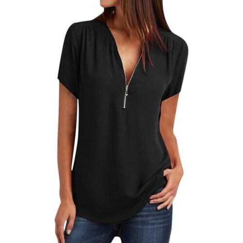 Plus Size 5xl Tshirt Womens Casual Top Shirt Ladies V Neck Zipper Loose T-shirt Fashion Tops Women 2021 Футболка Оверсайз