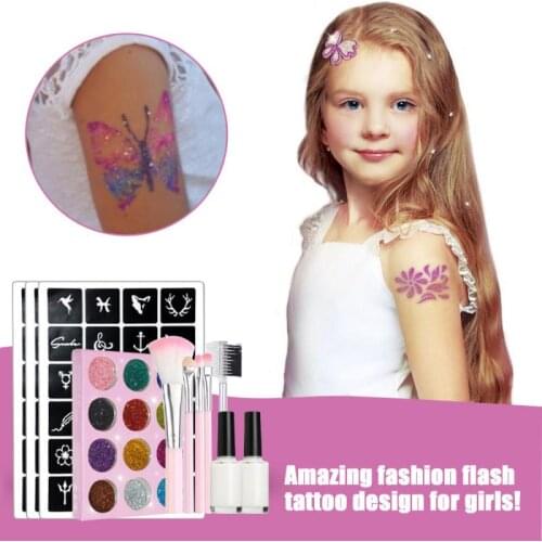 Tattoo Sticker Glitter Set Small Tattoo Hollow Template Multi-style Painting Template Airbrush Glitter Henna Tattoo Stencil Set