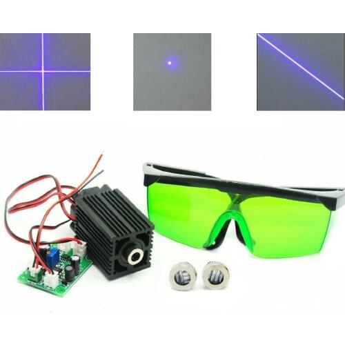 Dot 405nm 100mW Blue/violet Laser Module TTL w/ Line&Cross Caps + 405nm Goggles