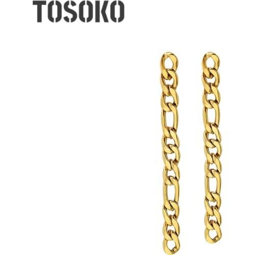 TOSOKO Stainless Steel Jewelry Link Chain Asymmetric Ear Chain Womens Fashion Earrings BSF396