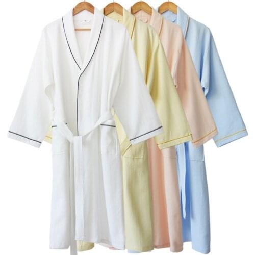 Spring autumn100% pure Cotton plain color bathrobes robe Unisex pajamas sauna clothes waffle Sleepwear water absorption pijamas