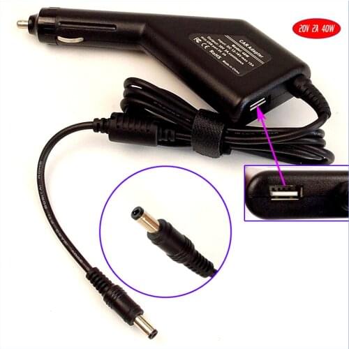 20V 2A 40W Laptop Car DC Adapter Charger + USB Powerfor Lenovo 0225C2040 36001653 4231A8U PA-1400-12 LN-A0403A3C ADP-40NH B