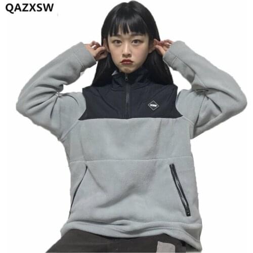 2019 New Autumn And Winter Womens Jacket Korean College Style Fashion Zipper High Collar Plus Cashmere Sweatshirt Female SY061