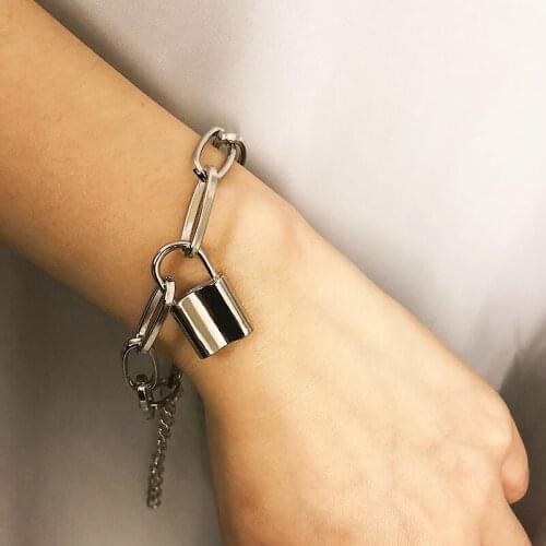 Creative Punk Metal Heavy Thick Chain Lock Bracelets for Women Fashion Geometric Bracelets Femme Lady Jewelry Gift XR2174
