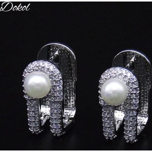 DOKOL Unique Design Pearl Earrings for Women Silver Colr Stud Earring Jewelry With AAA Cubic Zirconia bijoux femme DKE0160