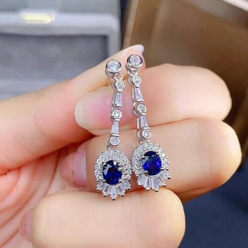 Retro Slub Sun flower natural blue sapphire drop earrings Natural gemstone earrings 925 silver girl women party gift jewelry