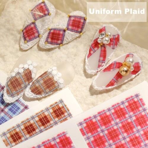 1 Sheet Uniform Plaid Nail Art 3D Stickers Nail Decals for Nails Lace Manicure England Design DIY 3D Accessories