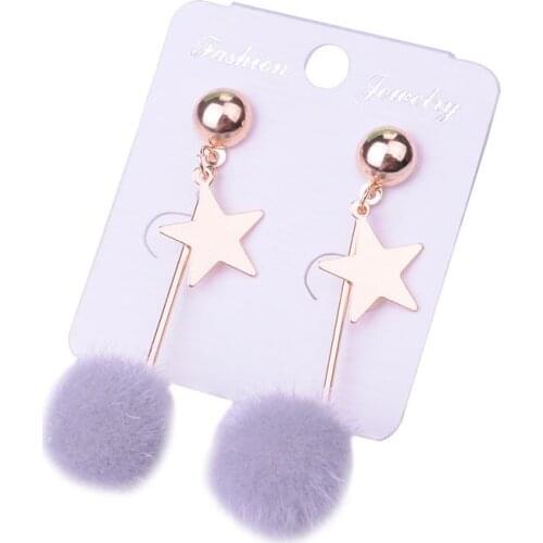 1 Pair Cute Pom Pom Decor Pendant Earrings Fashion Stars Decor Dangle Earrings Jewelry Accessories For Women Party Dress Up