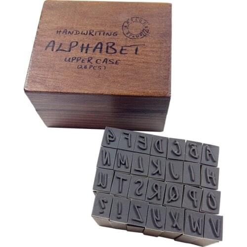 28 Pcs/set Vintage Multi Purpose Handwriting Lowercase&Uppercase Alphabet Letter Decoration Wood Rubber Stamps Set