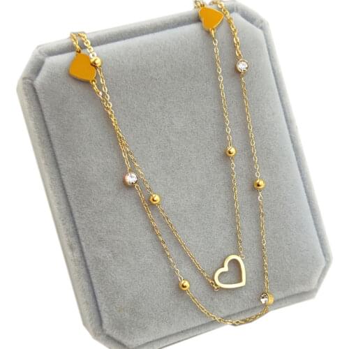 316L Stainless Steel Small Love Necklace Titanium Steel Simple Temperament Heart Lock Double Layer Ladies Necklace Not Fade