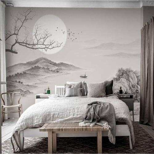 Beibehang custom Simple ink wash artistic conception landscape wall painting wallpaper living room bedroom tv background MURAL