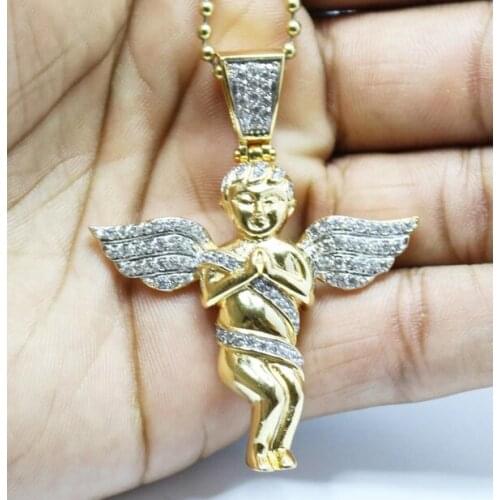Free 24" chain promotion cool boy men hip hop jewelry micro pave high quality cz angel necklace promtion