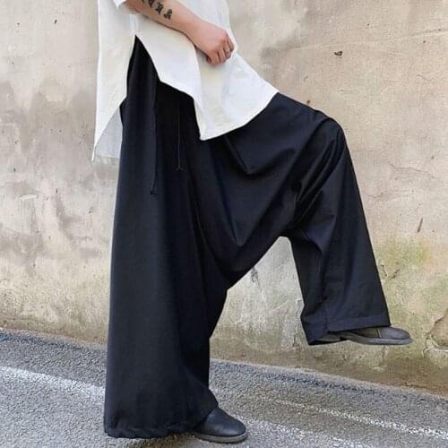 Mens trousers spring and autumn loose crotch pants culottes leisure harem pants large size harem pants black