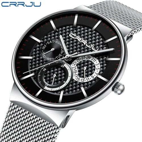 Relogio Masculino CRRJU 2019 Mens Watches Top Brand Luxury Ultra-thin Wrist Watch Fashion Chronograph Sport Watch reloj hombre